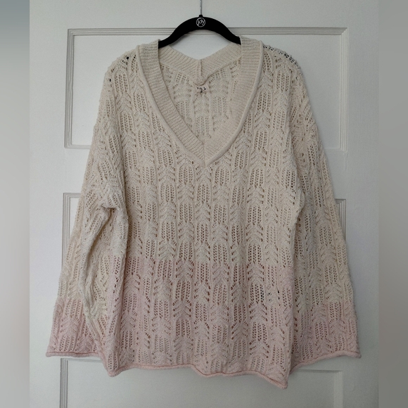 POL V-Neck Sweater in Cream and Pink Hombre - Picture 1 of 4